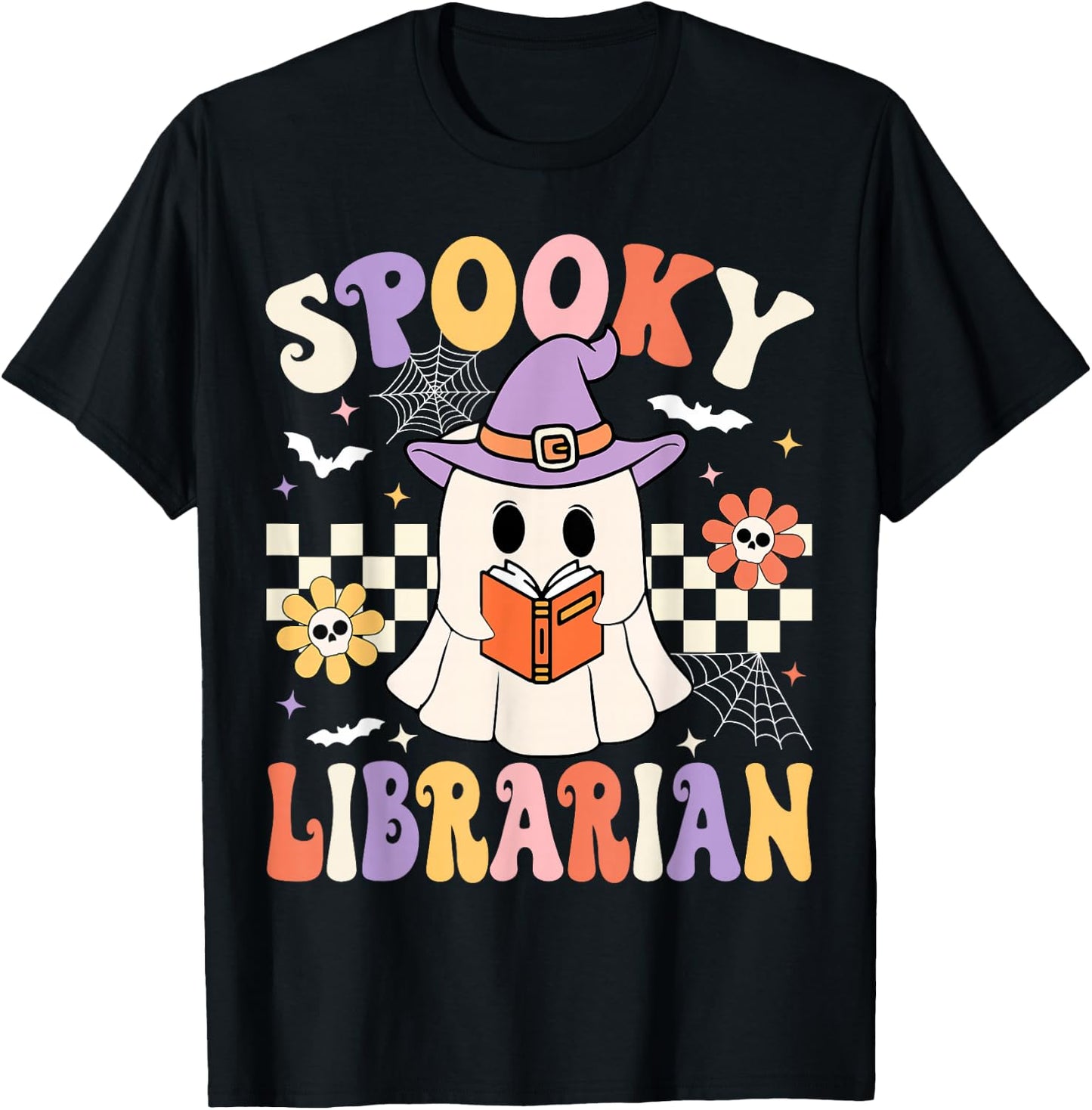 Groovy Spooky Librarian Halloween Library ghost Librarian T-Shirt - T-Shirt | Black
