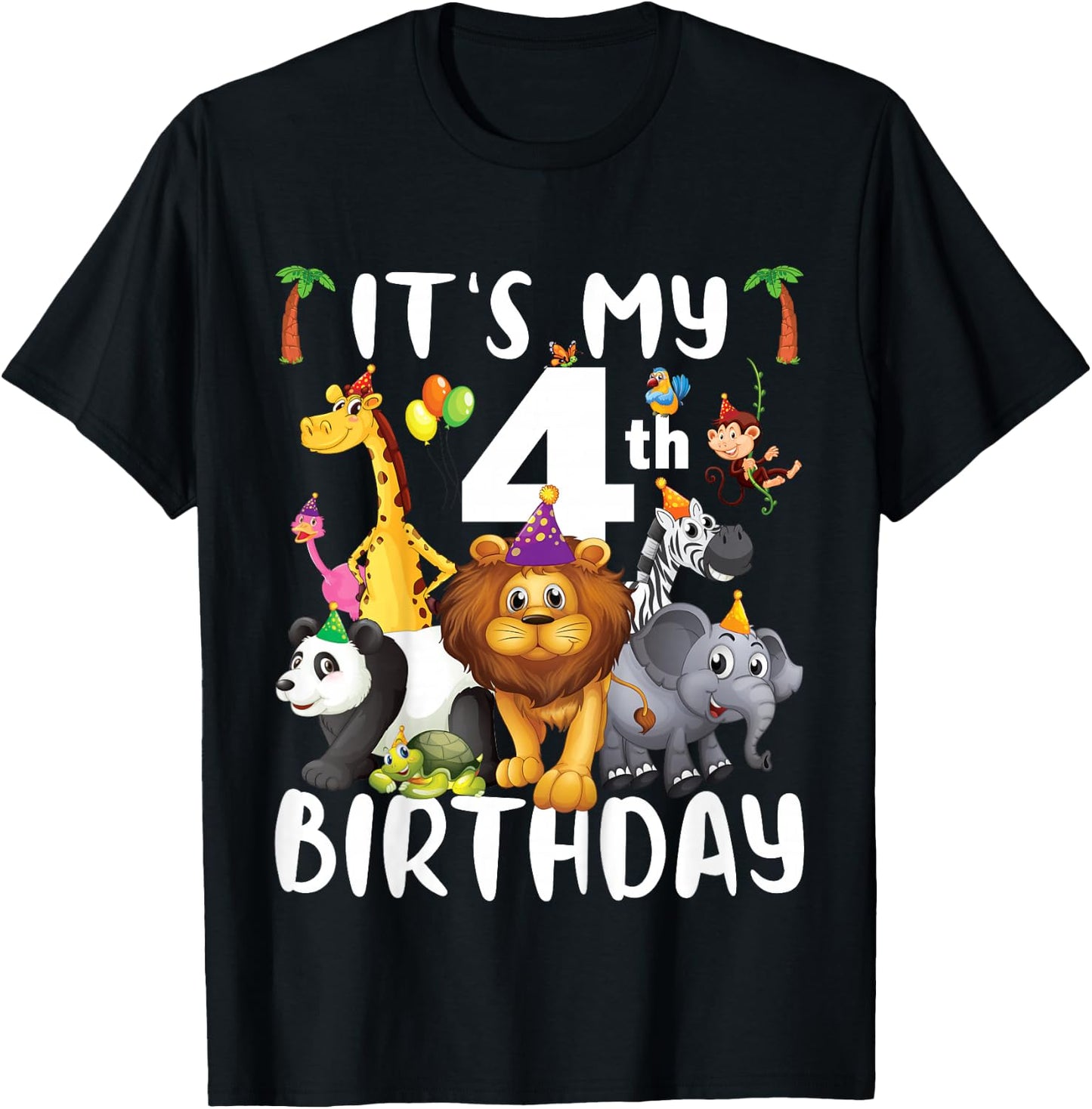 Its My 4th Birthday Zoo Shirt Safari Jungle Animals Lover T-Shirt - T-Shirt | Black
