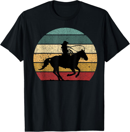 Girl Roping Horse Riding Cowgirl Vintage Texas Equestrian T-Shirt - T-Shirt | Black
