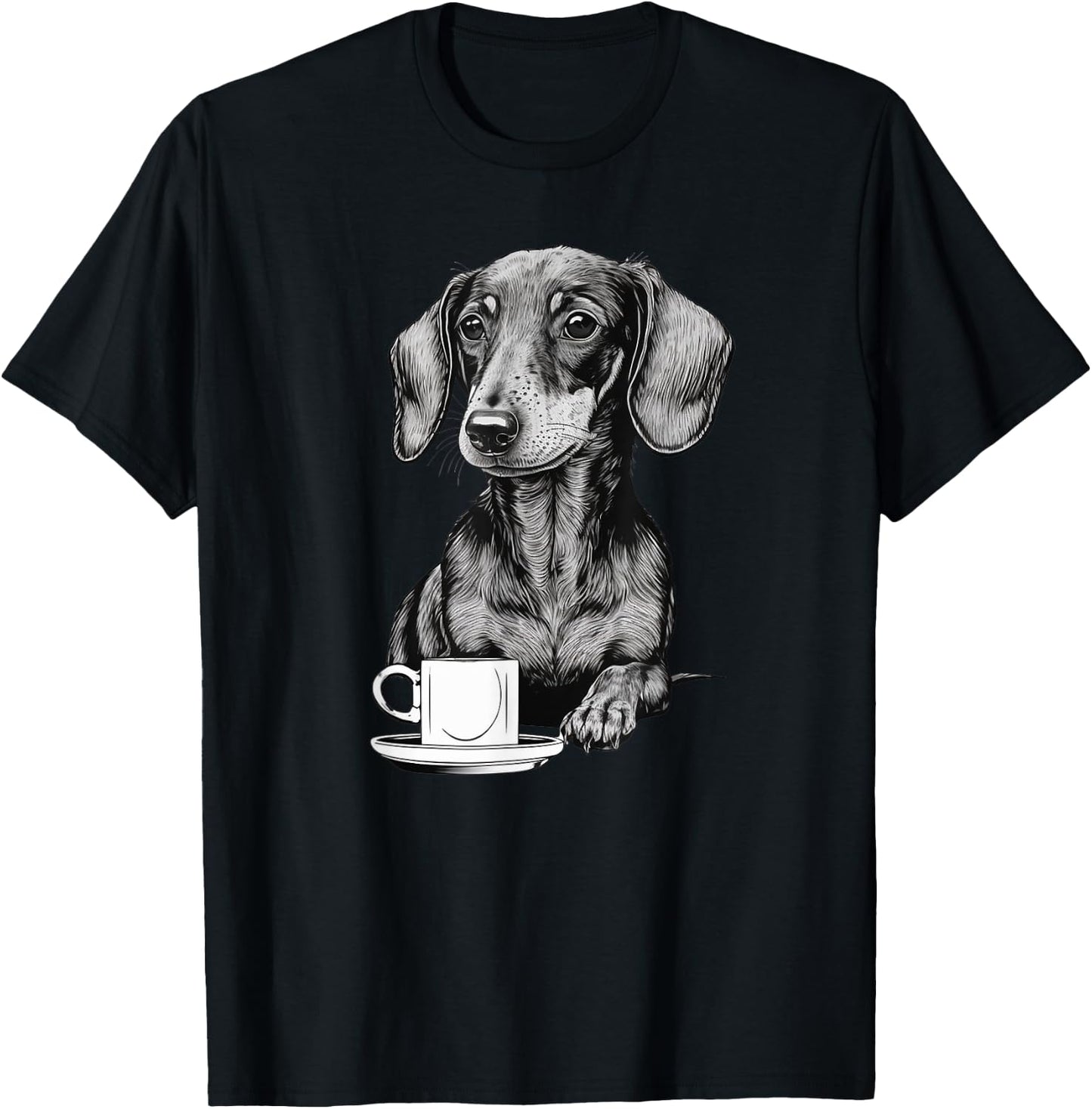 Dachshund Puppy Wiener with Coffee T-Shirt - T-Shirt | Black