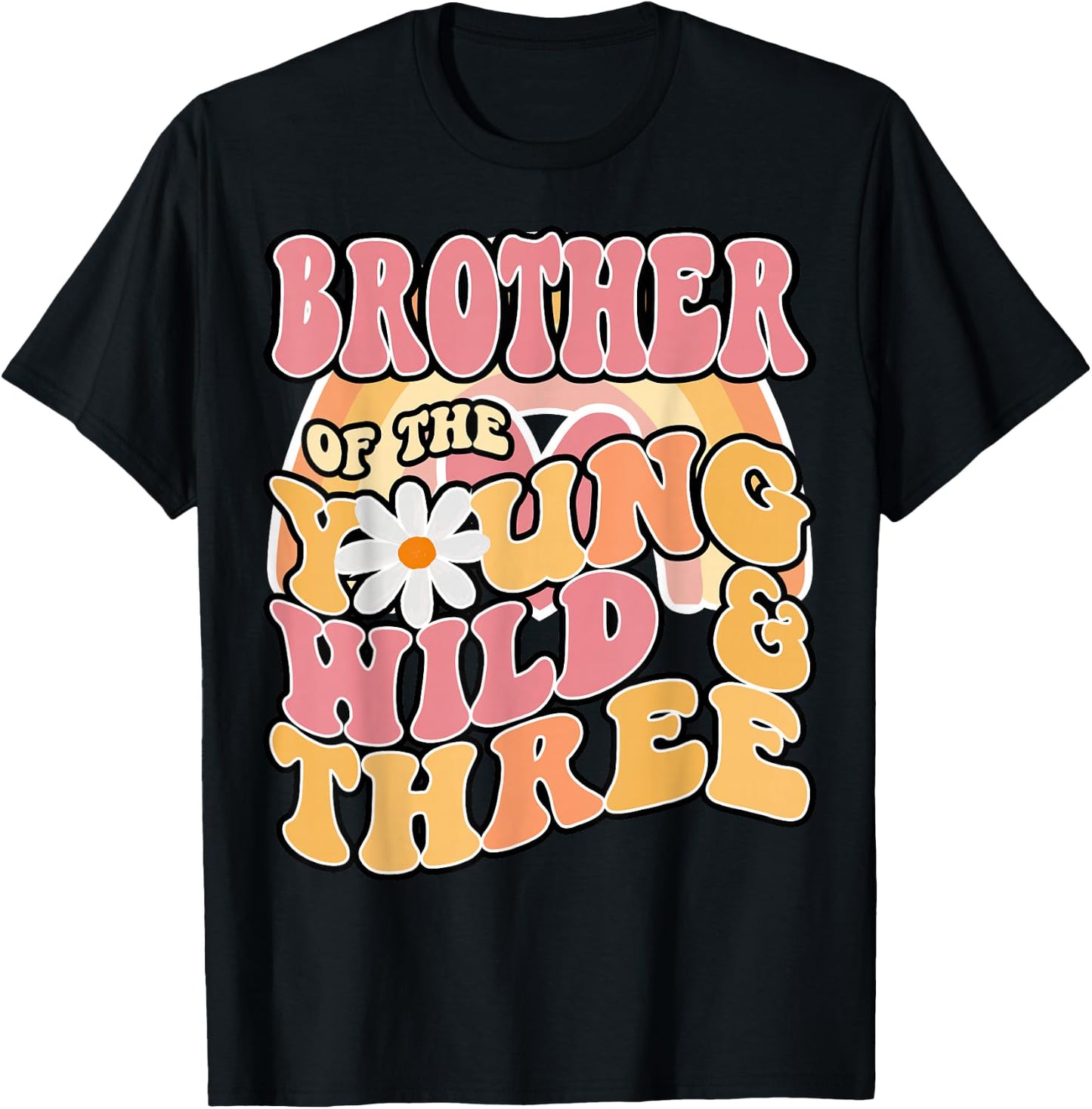 Daisy Birthday Brother Young Wild & 3 Boho 3rd Matching T-Shirt - T-Shirt | Black