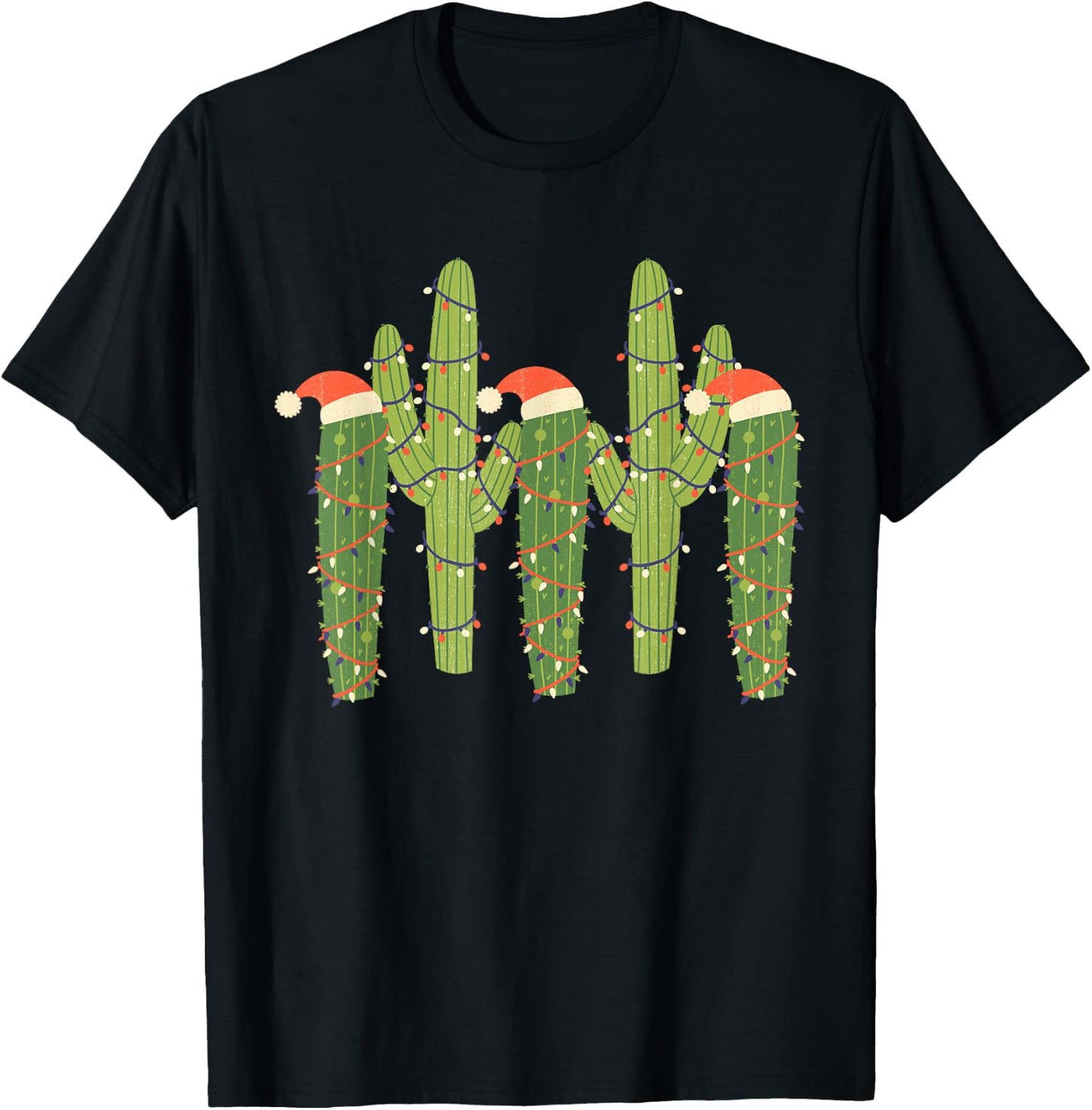 Christmas Cactus Desert Vintage Saguaro Cactus Plants Lover T-Shirt - T-Shirt | Black