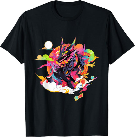 Japanese Inspired Retro Wolf T-Shirt - T-Shirt | Black