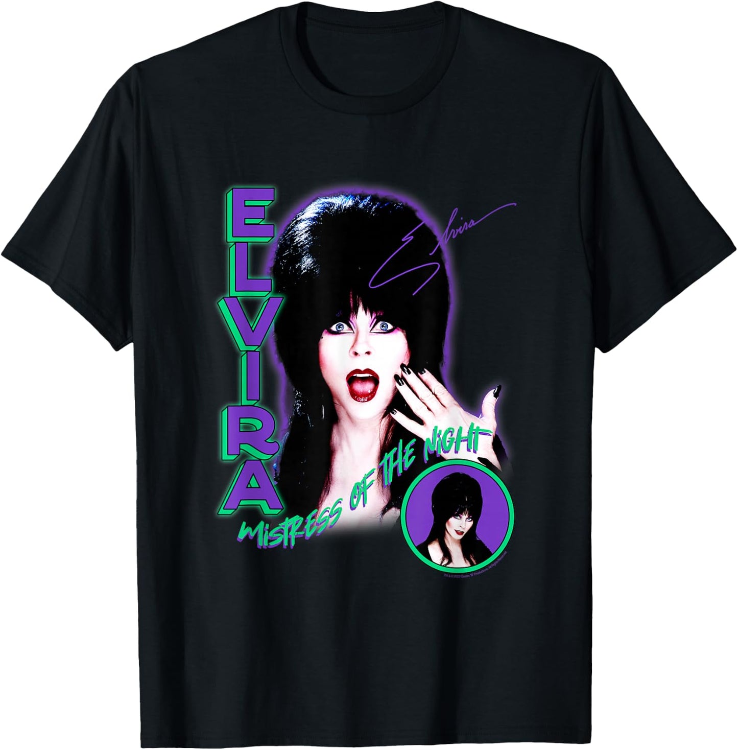 Elvira, Mistress of The Dark Purple and Green Horror T-Shirt - T-Shirt | Black