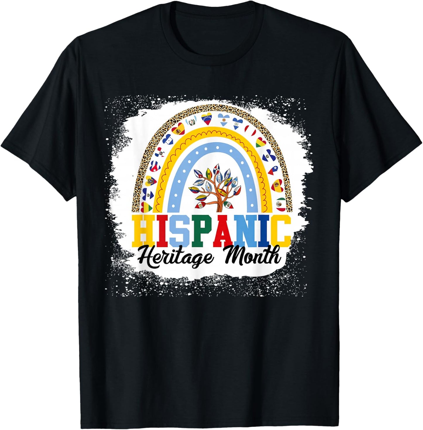 Hispanic Heritage Month all Countries Flags rainbow leopard T-Shirt - T-Shirt | Black