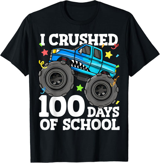 100 Days of School Monster Truck 100th Day of School Boys T-Shirt - T-Shirt | Black