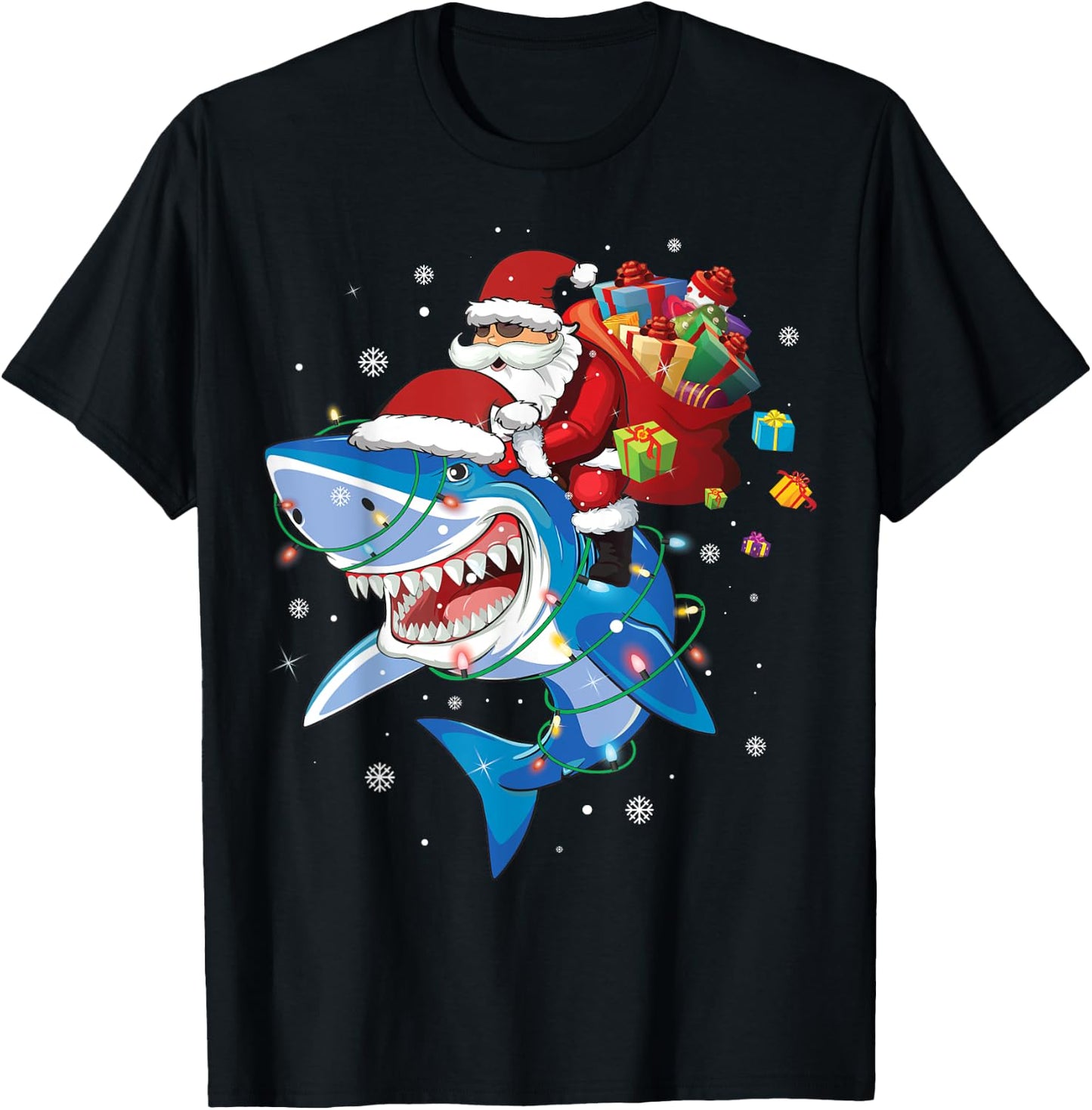 Santa Claus riding shark lover Merry Christmas Xmas T-Shirt - T-Shirt | Black