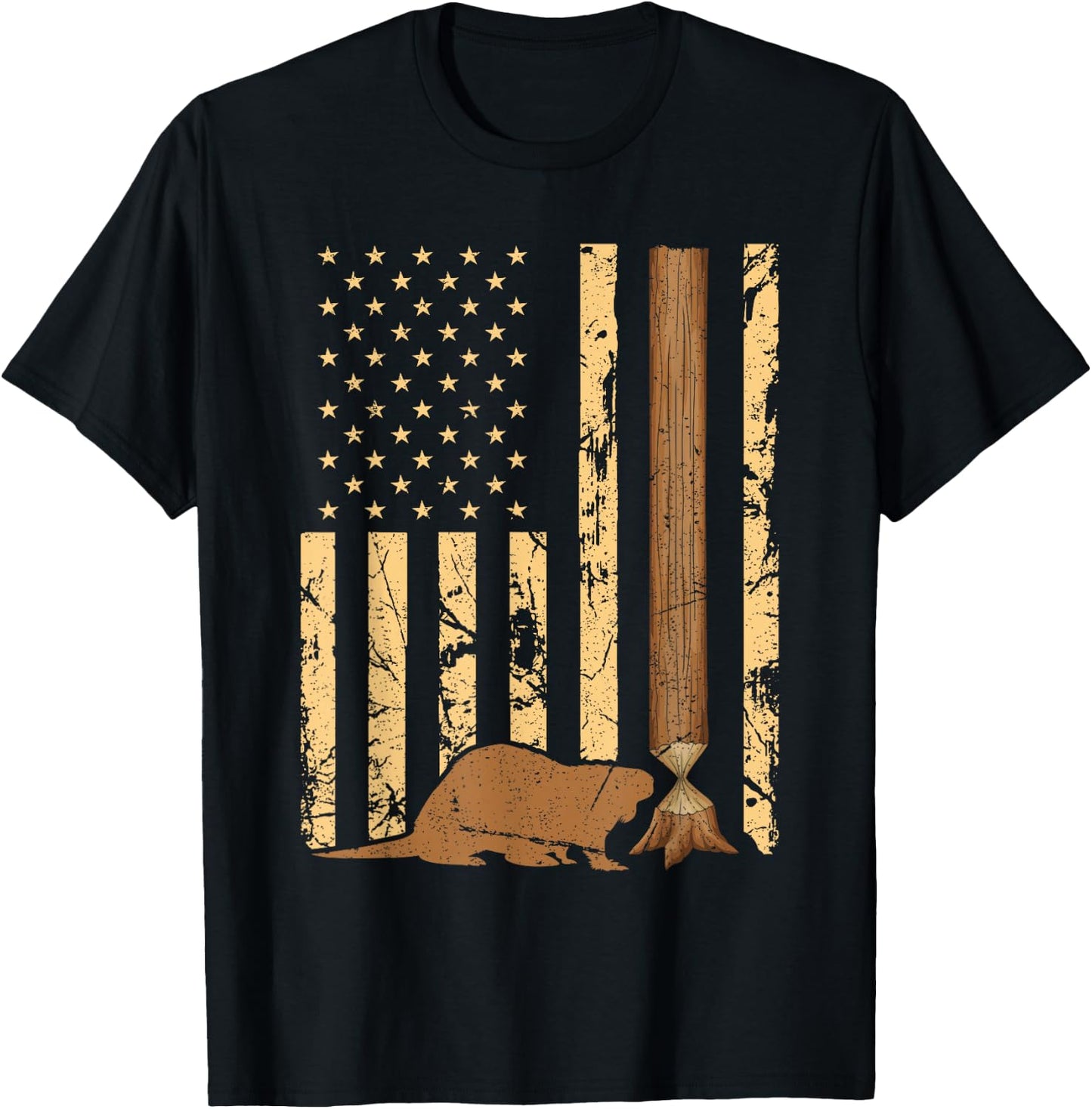 Beaver Hunting American Flag Vintage Patriotic Beaver Hunter T-Shirt - T-Shirt | Black