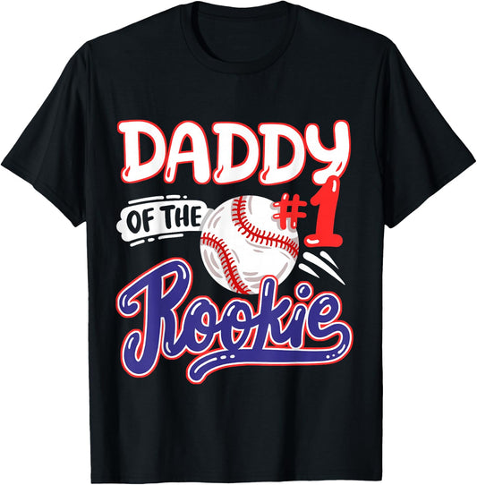 Daddy of Rookie 1st Baseball Birthday Party Theme Matching T-Shirt - T-Shirt | Black