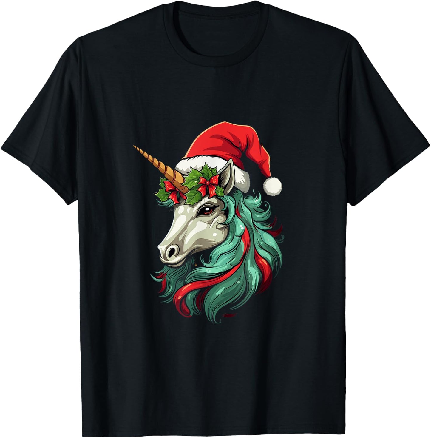 Santa Hat Unicorn, Christmas T-Shirt - T-Shirt | Black