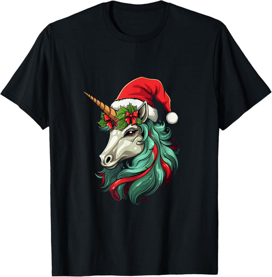 Santa Hat Unicorn, Christmas T-Shirt - T-Shirt | Black