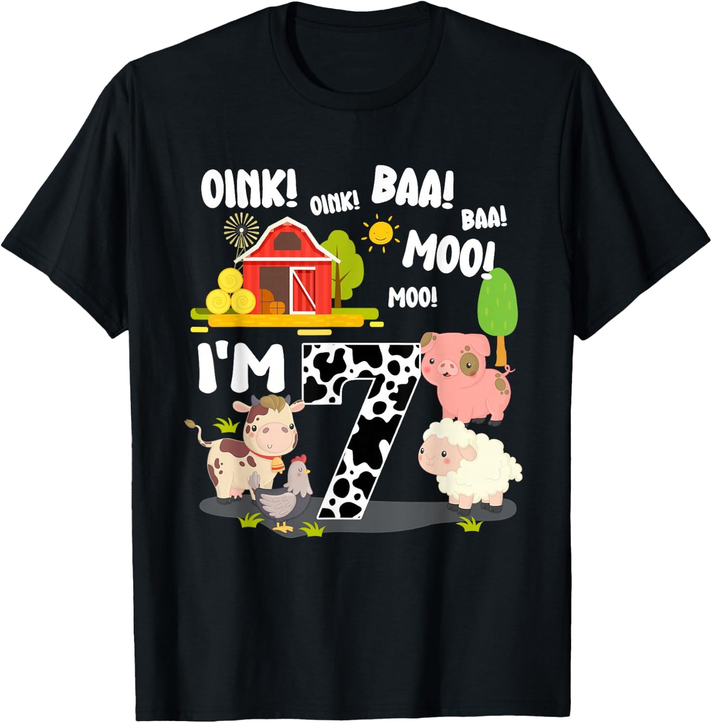 I'm 7 Year Old Farm Animals Birthday 7th Party T-Shirt - T-Shirt | Black