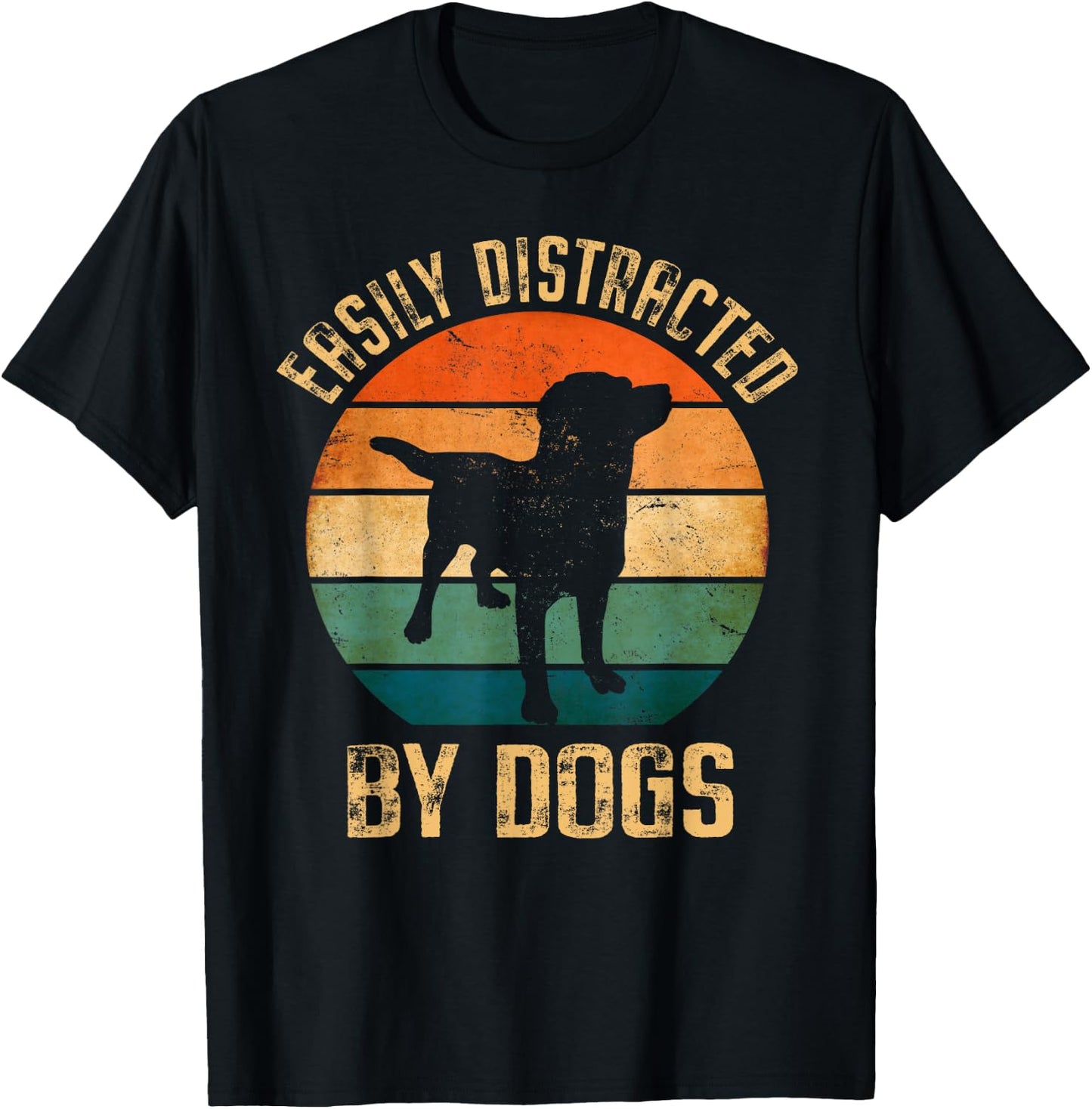 Easily Distracted By Dogs Vintage Retro Pet Dog Lover T-Shirt - T-Shirt | Black
