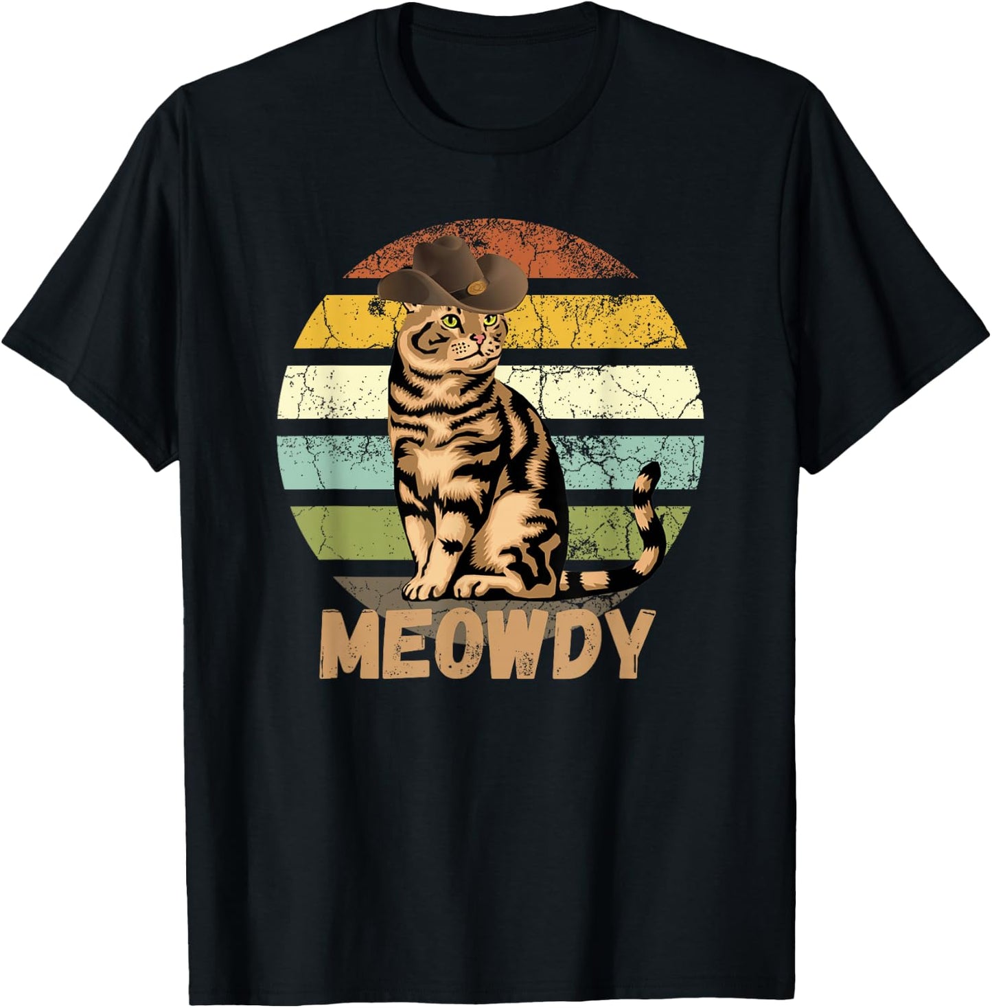 Meowdy - Funny Mashup Between Meow and Howdy - Cat Meme T-Shirt - T-Shirt | Black