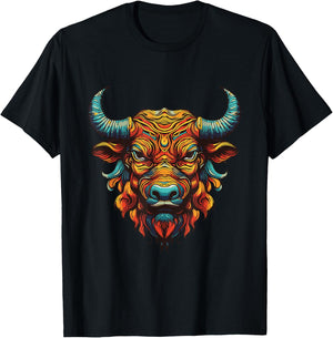 Bull Portrait Taurus | Animal Colorful Gym T-Shirt - T-Shirt | Black