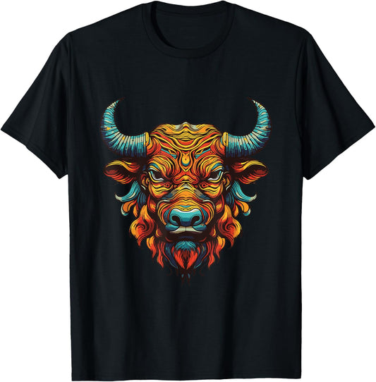 Bull Portrait Taurus | Animal Colorful Gym T-Shirt - T-Shirt | Black