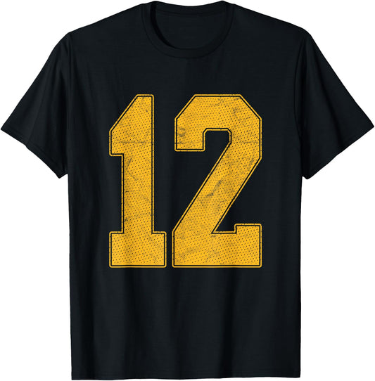 Number 12 Numbered Uniform Sports Team Jersey 12th Birthday T-Shirt - T-Shirt | Black