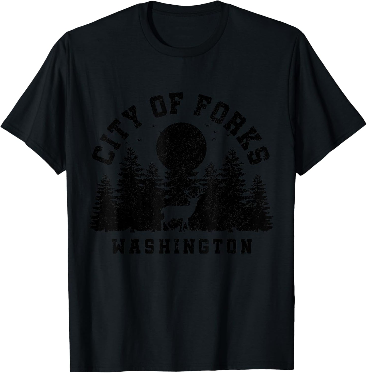 City Of Forks Washington Deer Nature Hiking Camping Pride T-Shirt - T-Shirt | Black