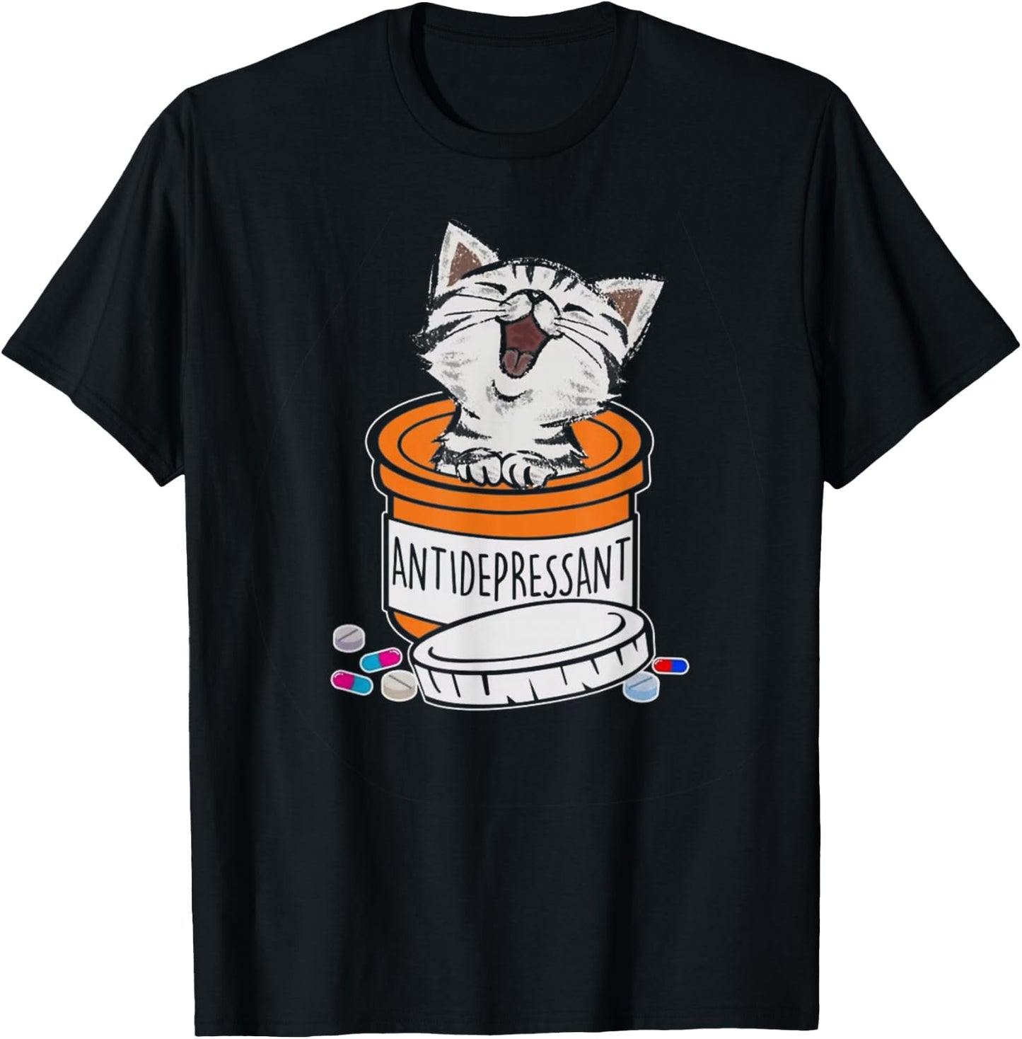 Cute Kitten Antidepressant Cat Funny Cat T-Shirt - T-Shirt | Black