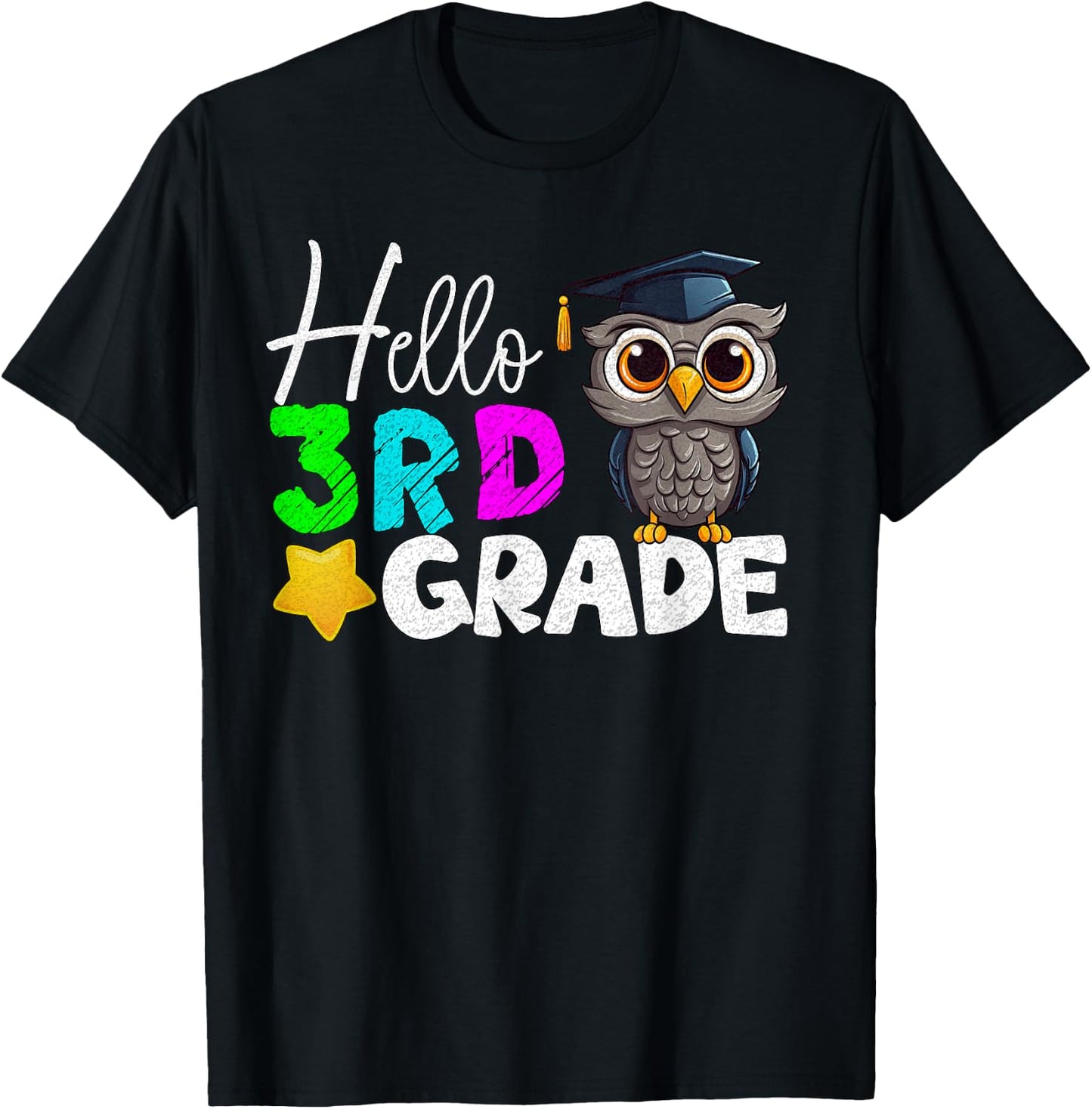 Hello 3rd Grade Third Grade Owl Back to School Kid Teacher T-Shirt - T-Shirt | Black