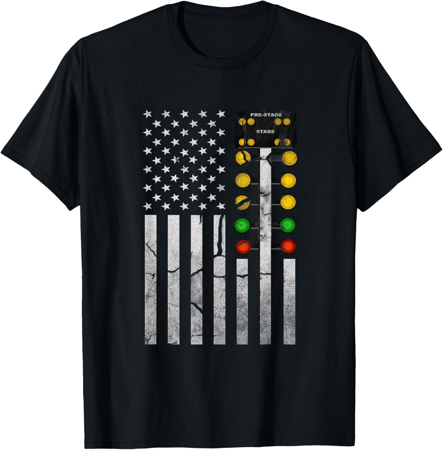 Drag Racing Flag American Drag Racer Drag Strip Tree Light T-Shirt - T-Shirt | Black