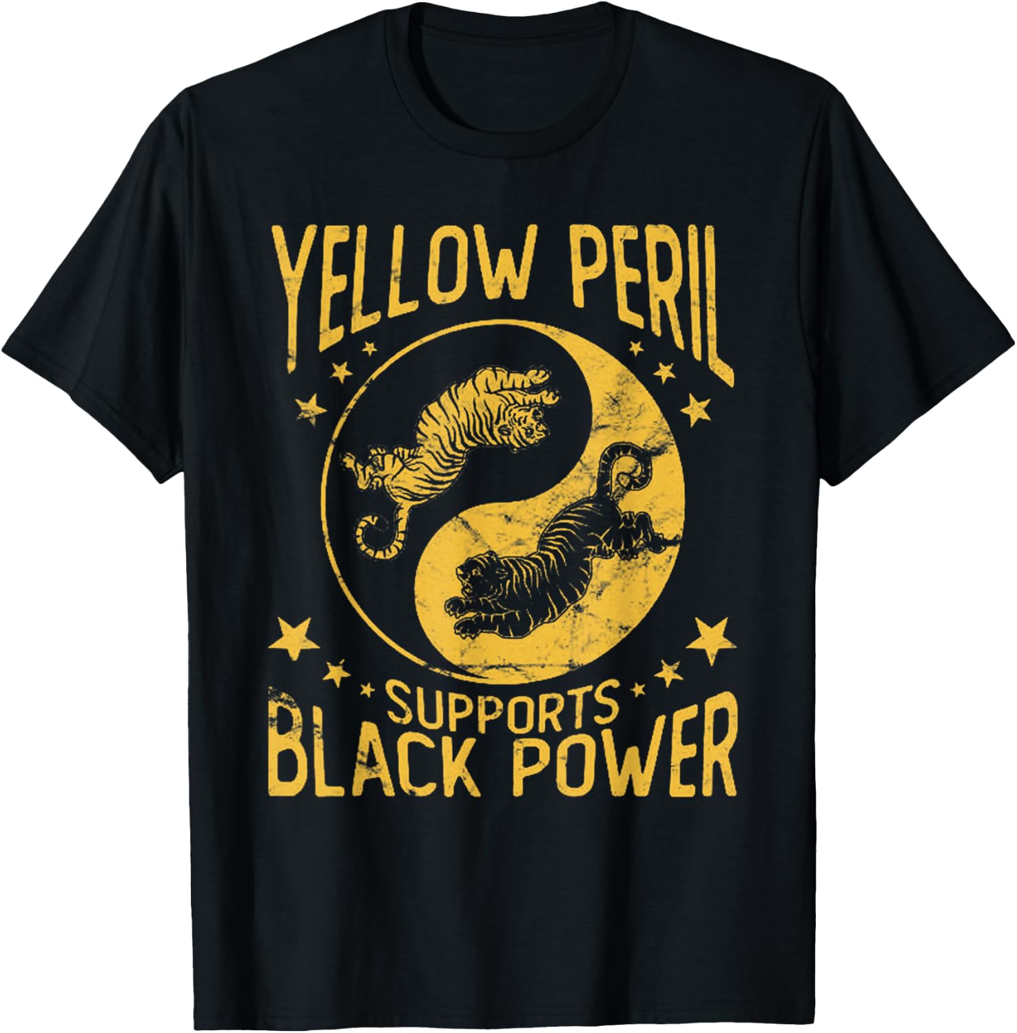 Vintage Yellow Peril Supports Black Power, Tiger T-Shirt - T-Shirt | Black