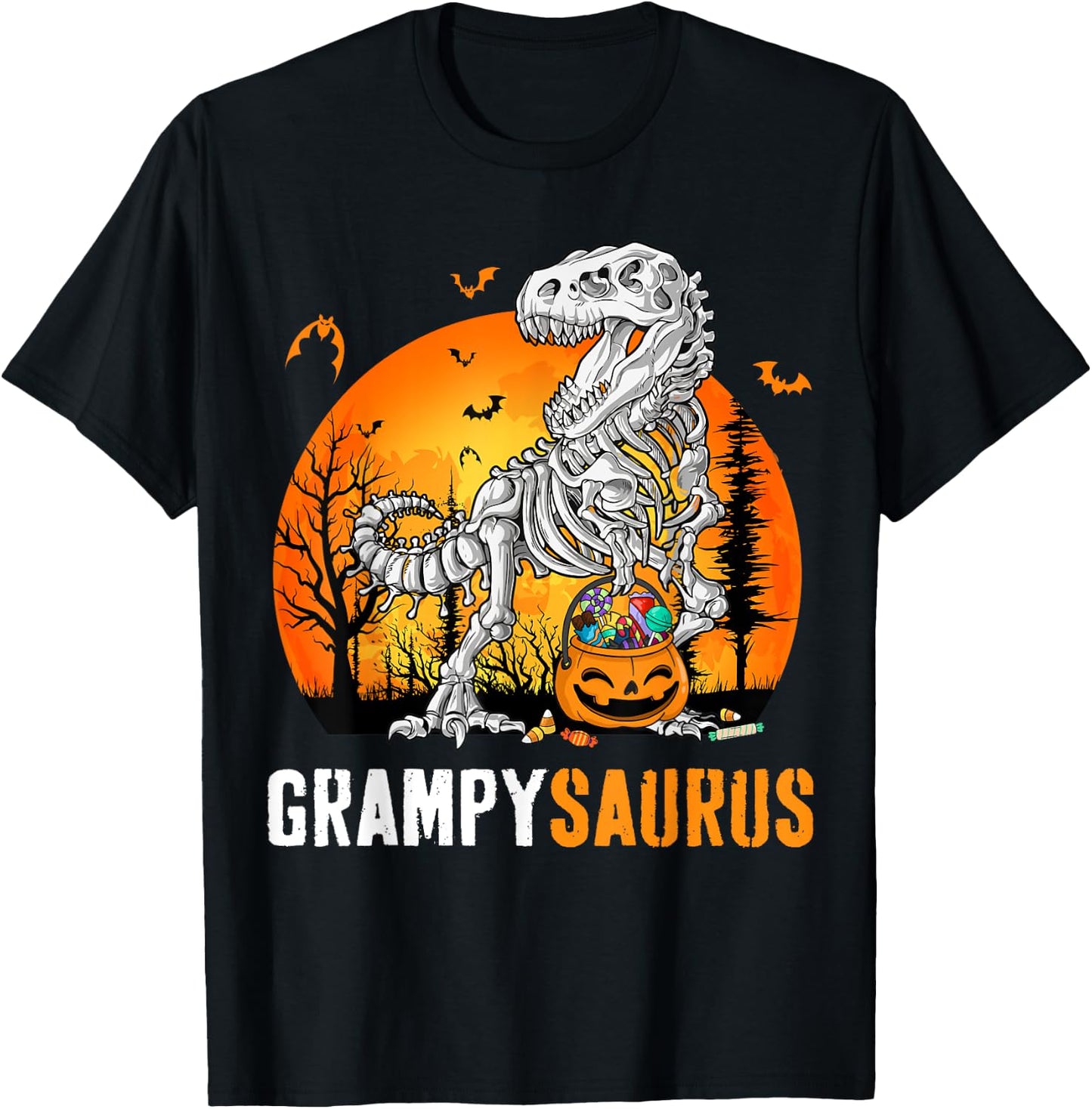 Grampysaurus Dinosaur Skeleton Halloween Grampy Saurus T-Shirt - T-Shirt | Black