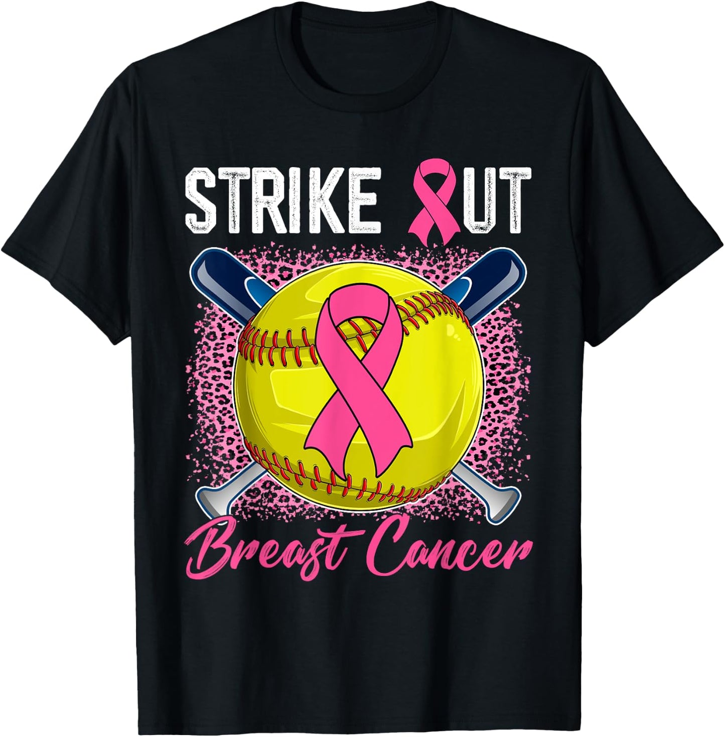 Strike Out Breast Cancer Softball Ball & Pink Ribbon Women T-Shirt - T-Shirt | Black