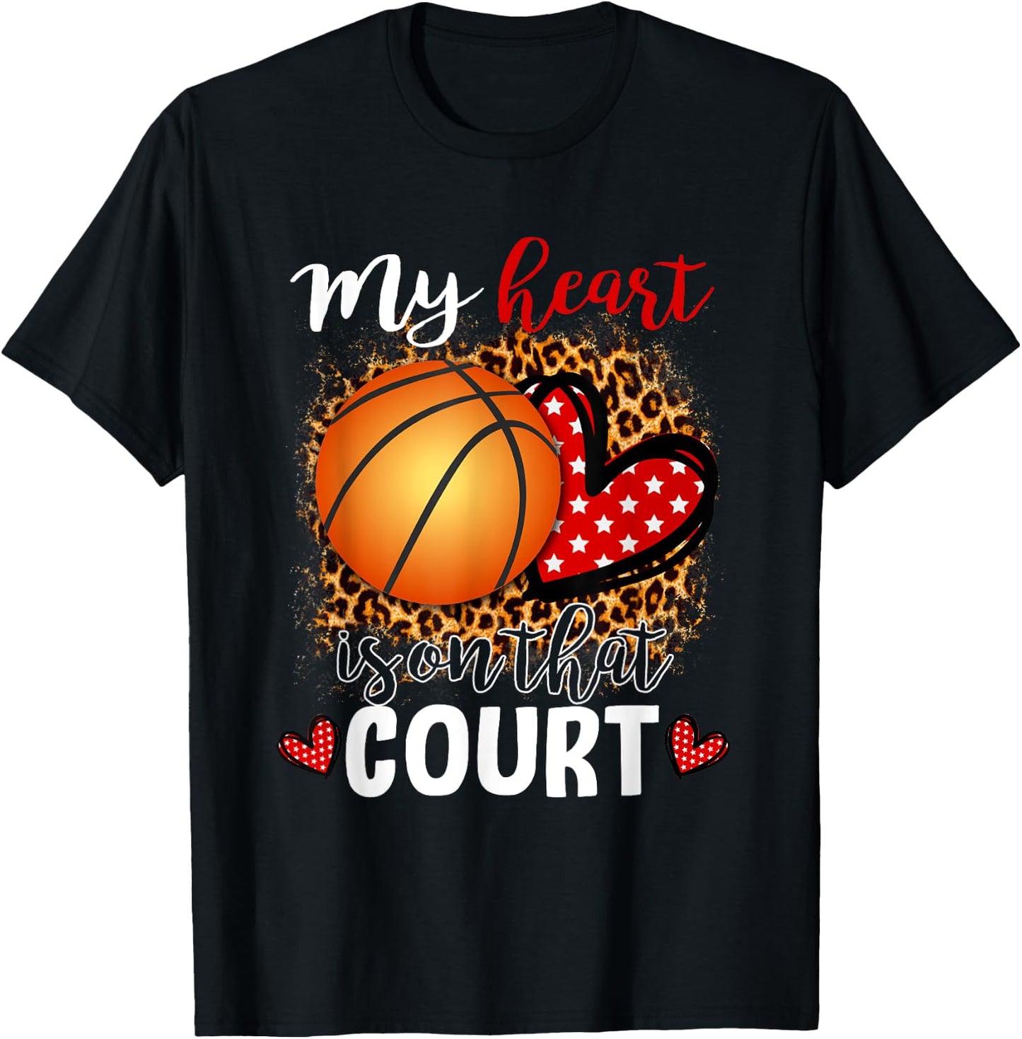 My Heart Is On That Court Basketball Leopard Pattern Ball T-Shirt - T-Shirt | Black