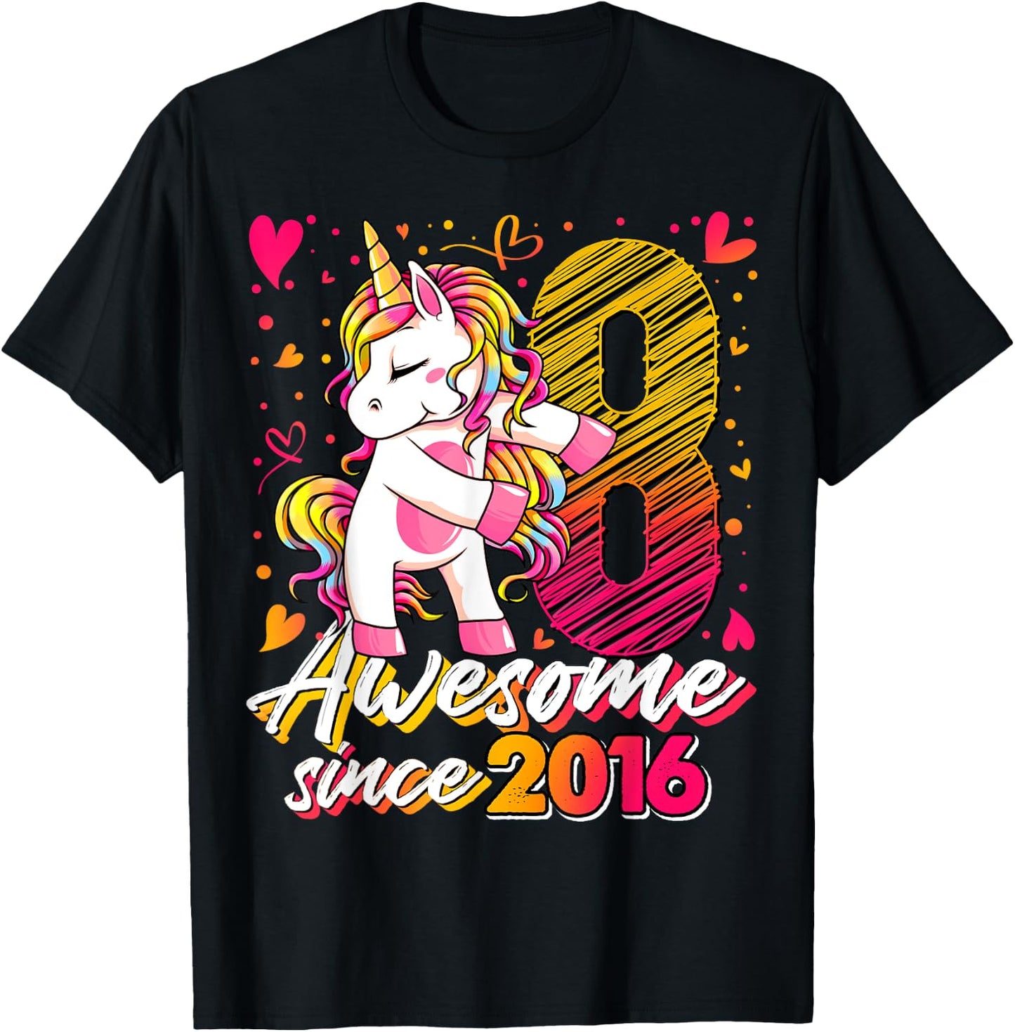 8 Years Old Flossing Unicorn Gifts 8th Birthday Girl Party T-Shirt - T-Shirt | Black