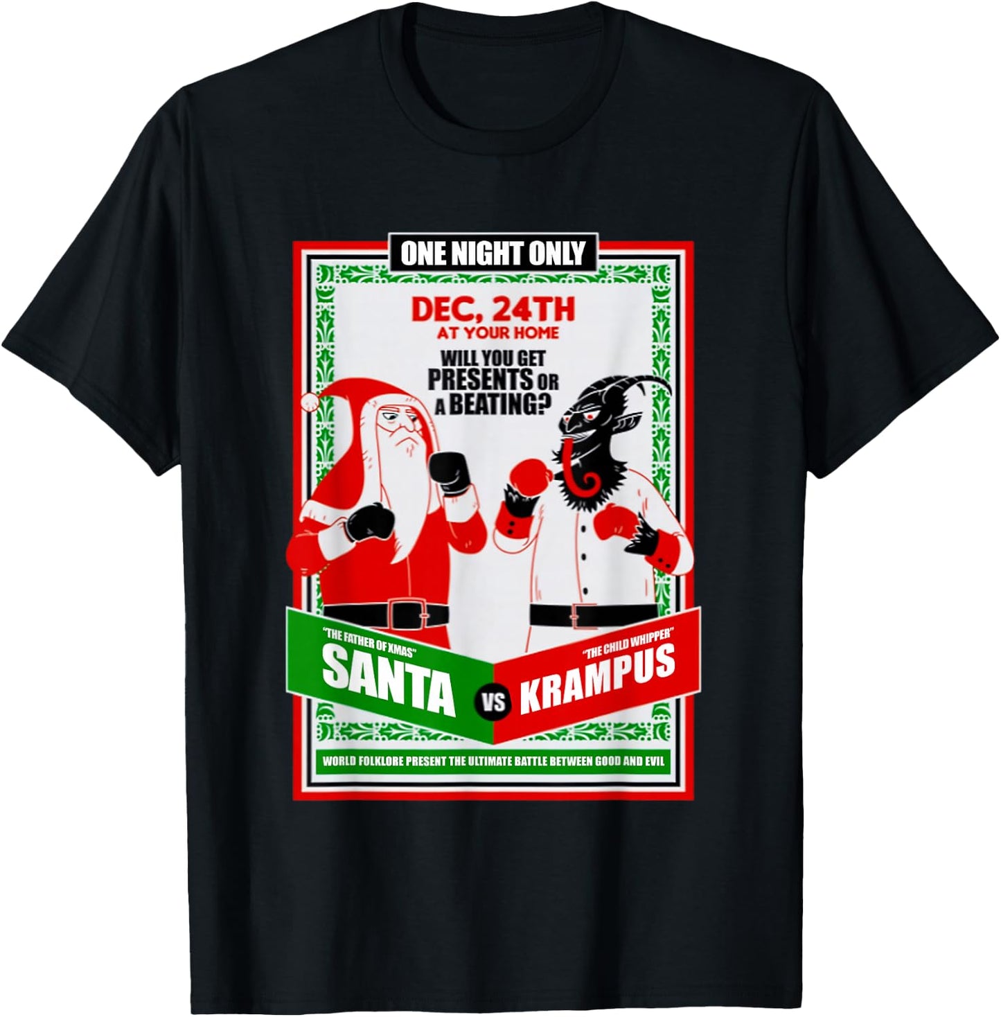 Funny Battle for Christmas Retro Santa VS Krampus Xmas Humor T-Shirt - T-Shirt | Black