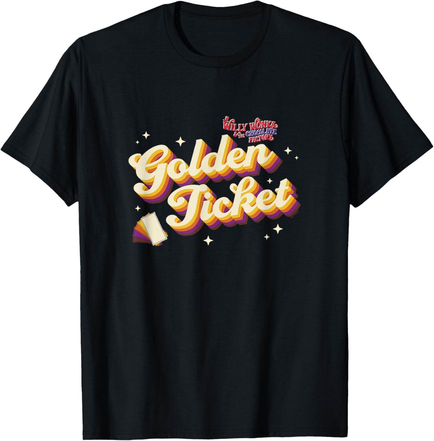 Willy Wonka & The Chocolate Factory Golden Ticket Retro Logo T-Shirt - T-Shirt | Black