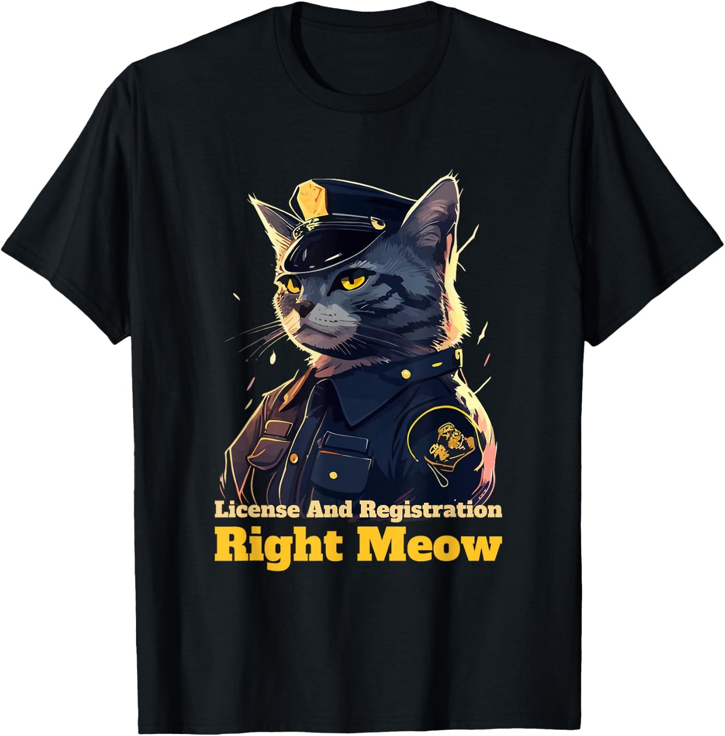 Right Meow Police Cat Pun Cop Officer Blue Line Kitten Lover Women Kids T-Shirt - T-Shirt | Black