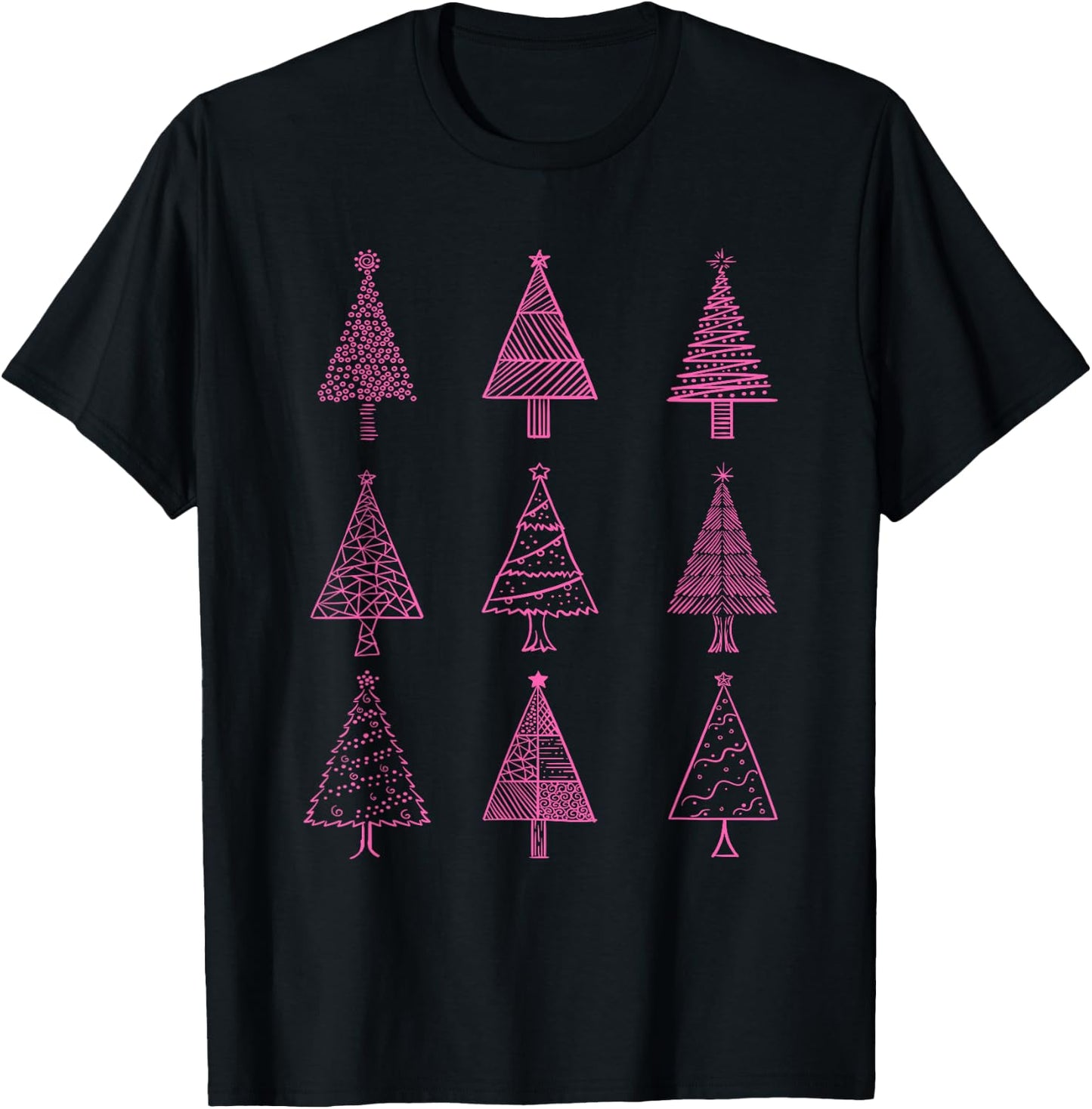 Hot Pink Christmas Tree Collection Fashion Design T-Shirt - T-Shirt | Black