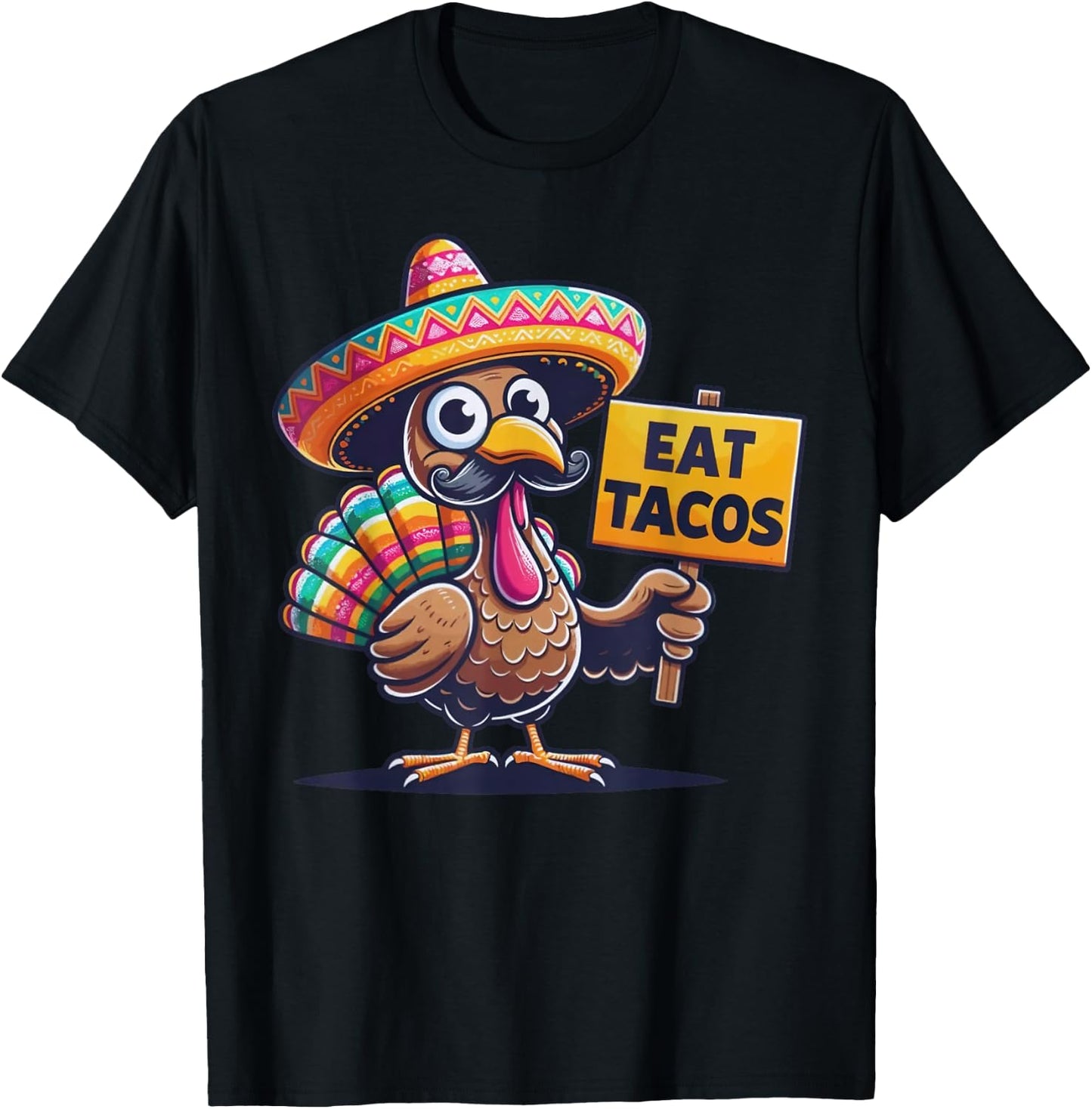 Funny Mexican Thanksgiving Turkey Eat Tacos T-Shirt - T-Shirt | Black