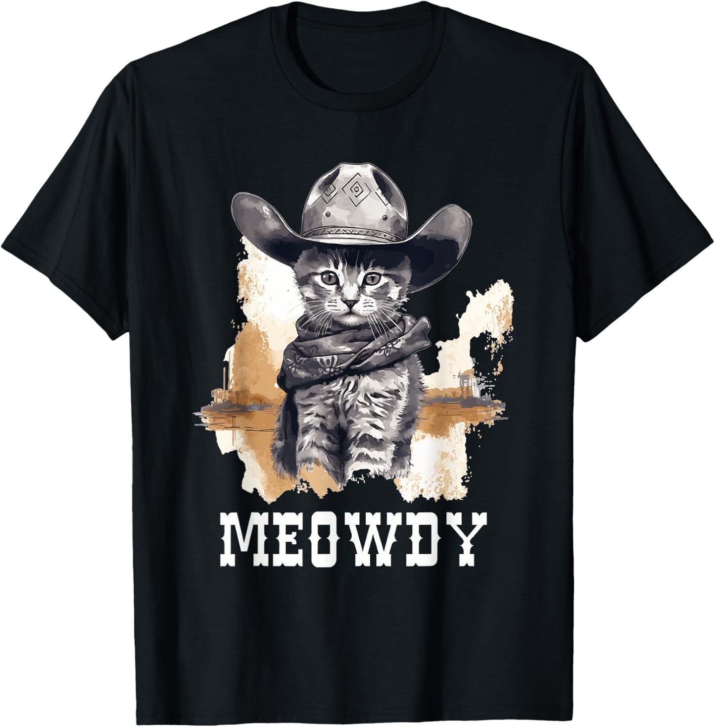Funny Cat Cowboy Cowgirl Meow Howdy Meowdy T-Shirt - T-Shirt | Black