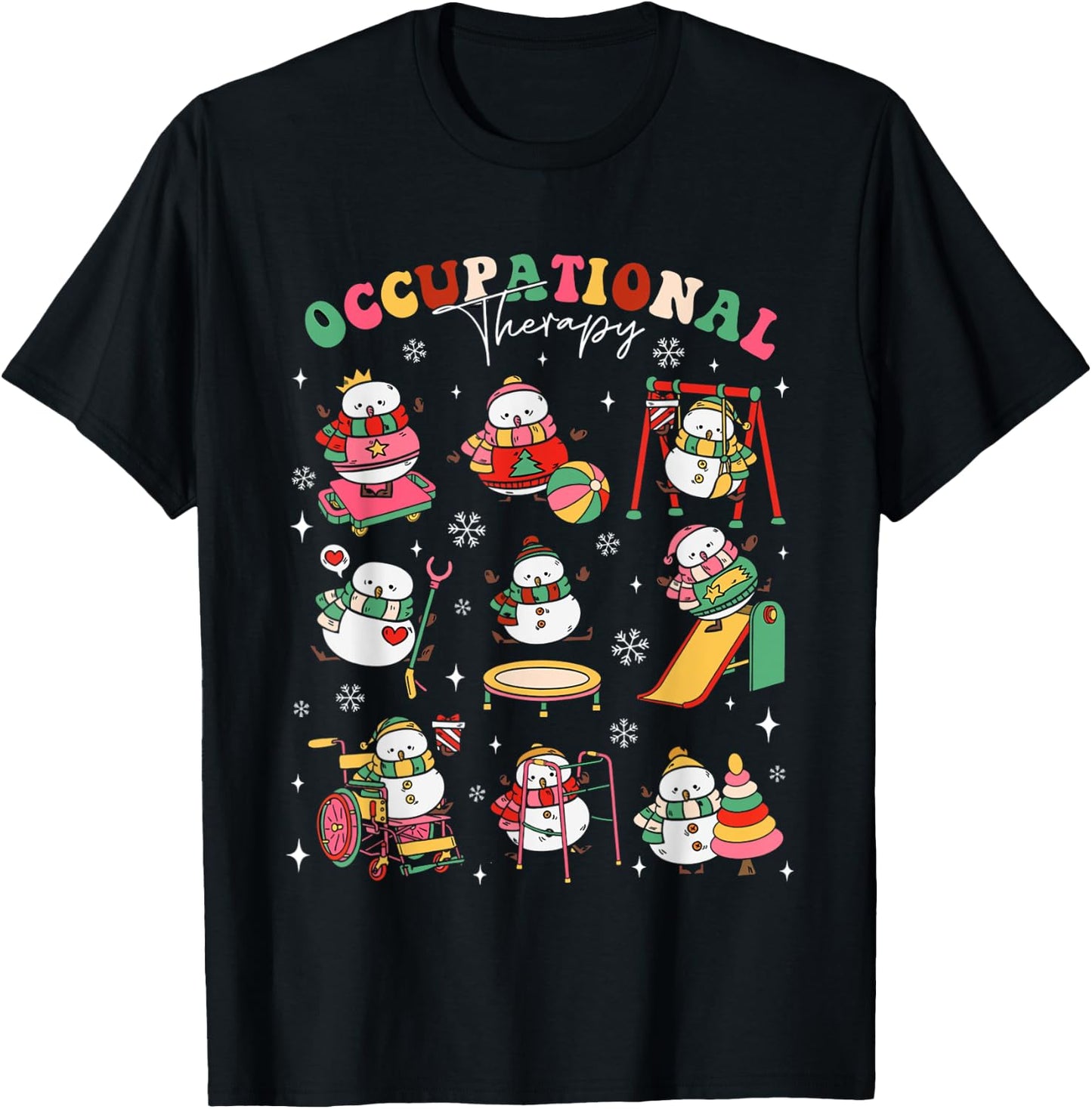 Retro Occupational Therapy Christmas Snowman OT OTA Women T-Shirt - T-Shirt | Black