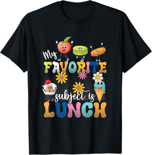 My Favorite Subject Is Lunch Lady Cafeteria Crew Retro 80s T-Shirt - T-Shirt | Black