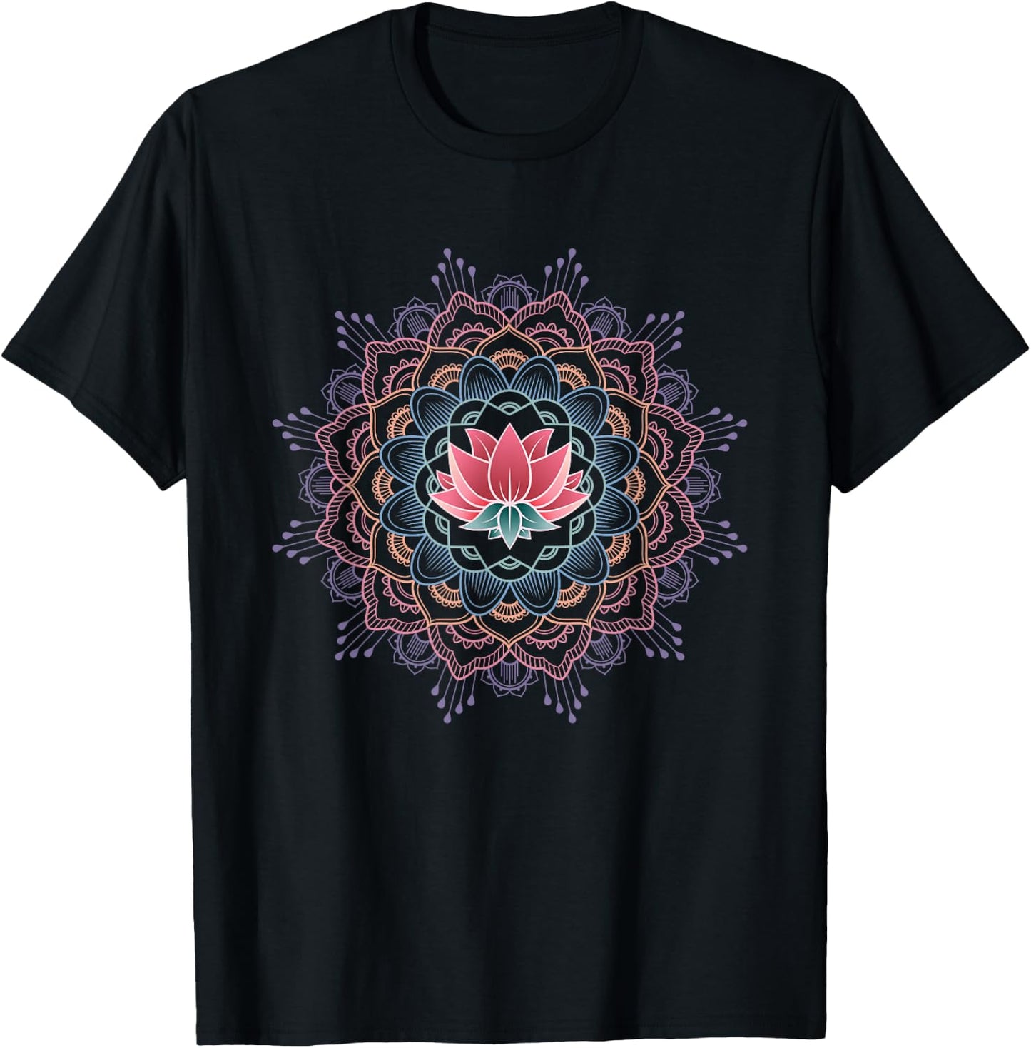 Pink & Purple Lotus Flower Mandala Meditation T-Shirt - T-Shirt | Black