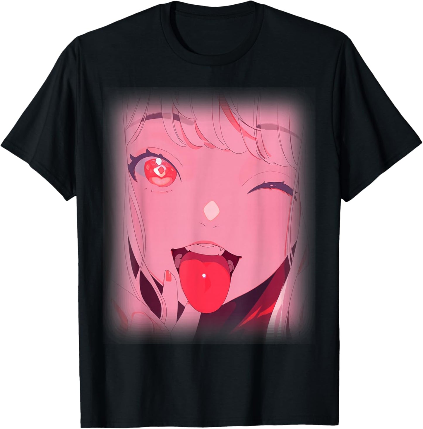 Anime Girl Tongue Out Waifu Japanese Aesthetic Kawaii Otaku T-Shirt - T-Shirt | Black