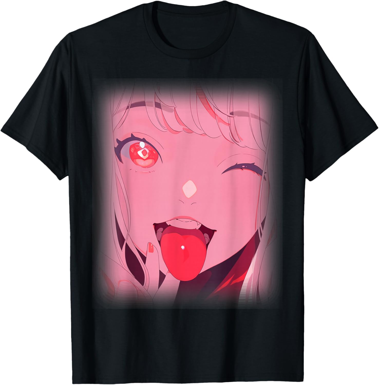 Anime Girl Tongue Out Waifu Japanese Aesthetic Kawaii Otaku T-Shirt - T-Shirt | Black