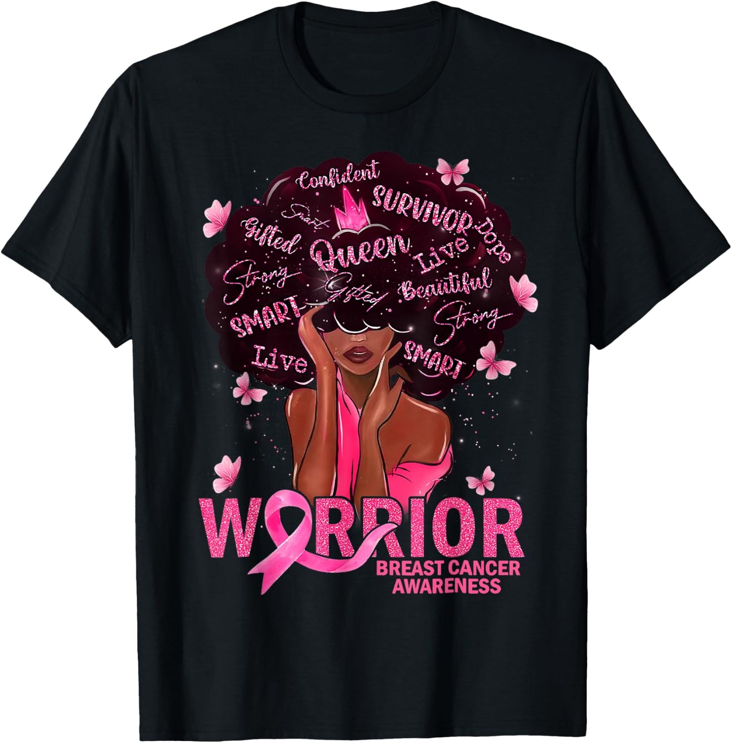American African Black Women Queen Breast Cancer Warrior T-Shirt - T-Shirt | Black