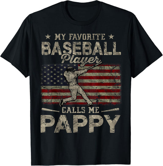 My Favorite Baseball Player Calls Me Pappy Father's Day T-Shirt - T-Shirt | Black