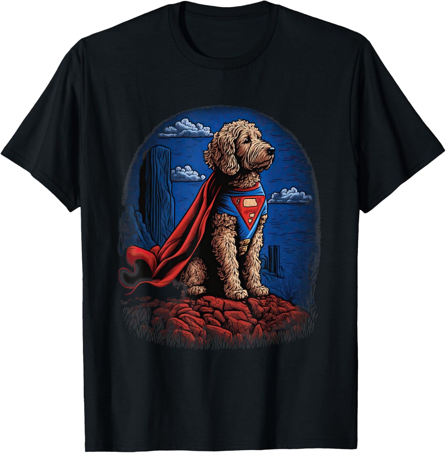 Super Power Superhero Labradoodle Dog Men Women Kids T-Shirt - T-Shirt | Black