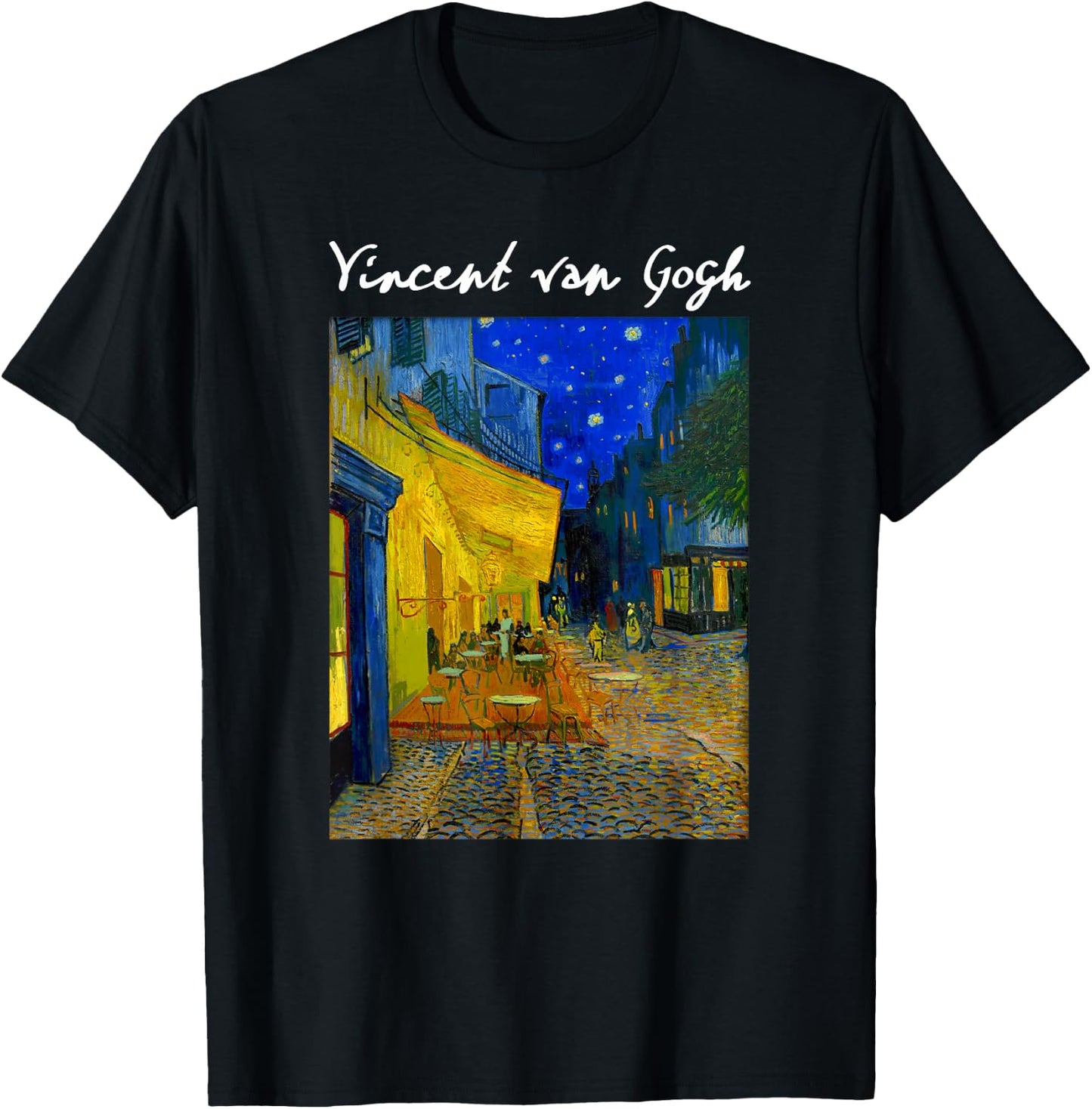 Famous Artist Cafe Terrace at Night Van Gogh Art Painting T-Shirt - T-Shirt | Black