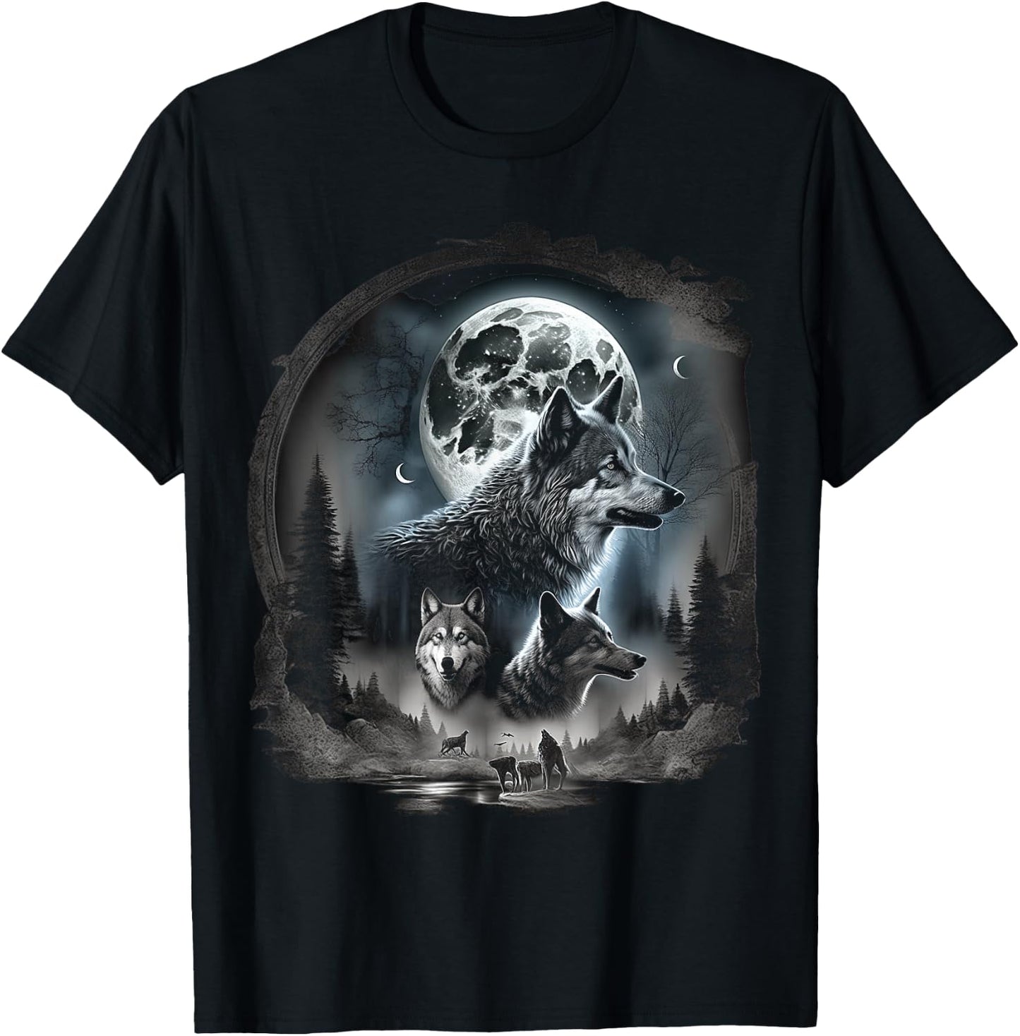 Wolves howling at moon wolf wild animal T-Shirt - T-Shirt | Black