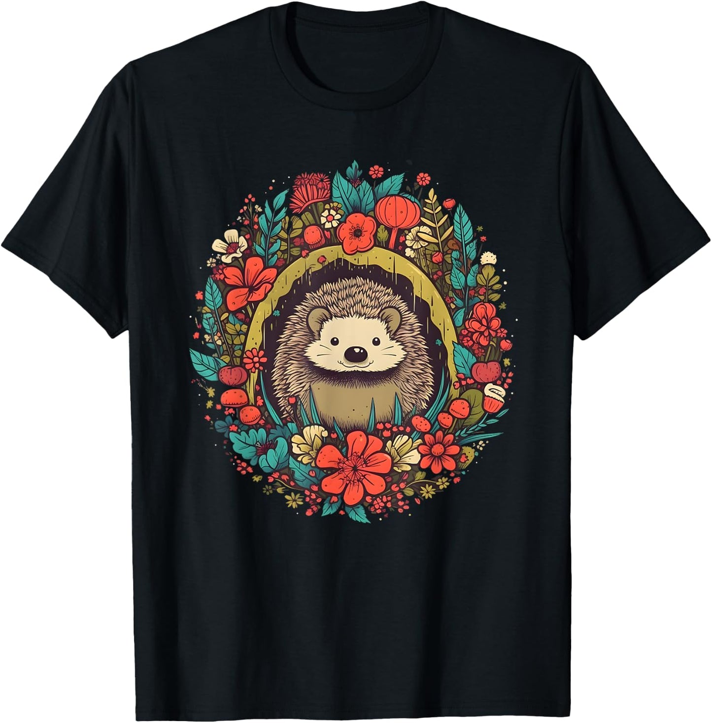 Floral Hedgehog T-Shirt - T-Shirt | Black