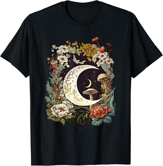 Aesthetic Goblincore and Dark Cottagecore Mushroom T-Shirt - T-Shirt | Black