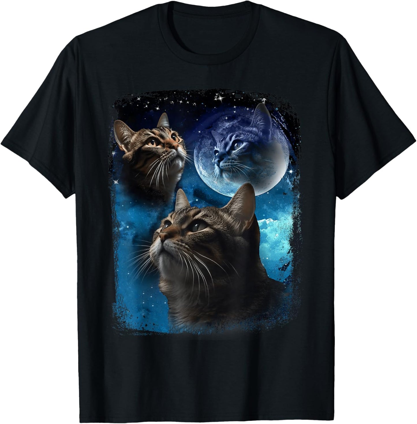 Cats Howl at Moon Funny Vintage Three Cat Howling Wolf Meme T-Shirt - T-Shirt | Black