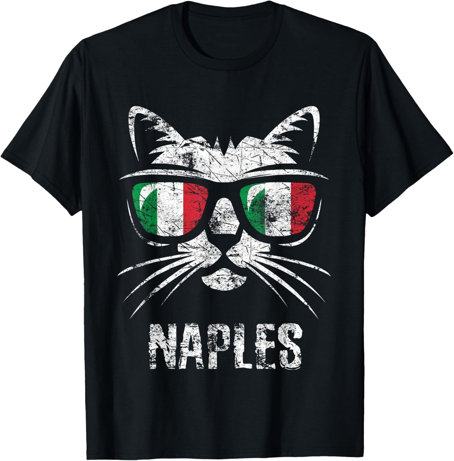 Naples Vintage Funny Cat Italy Flag T-Shirt - T-Shirt | Black